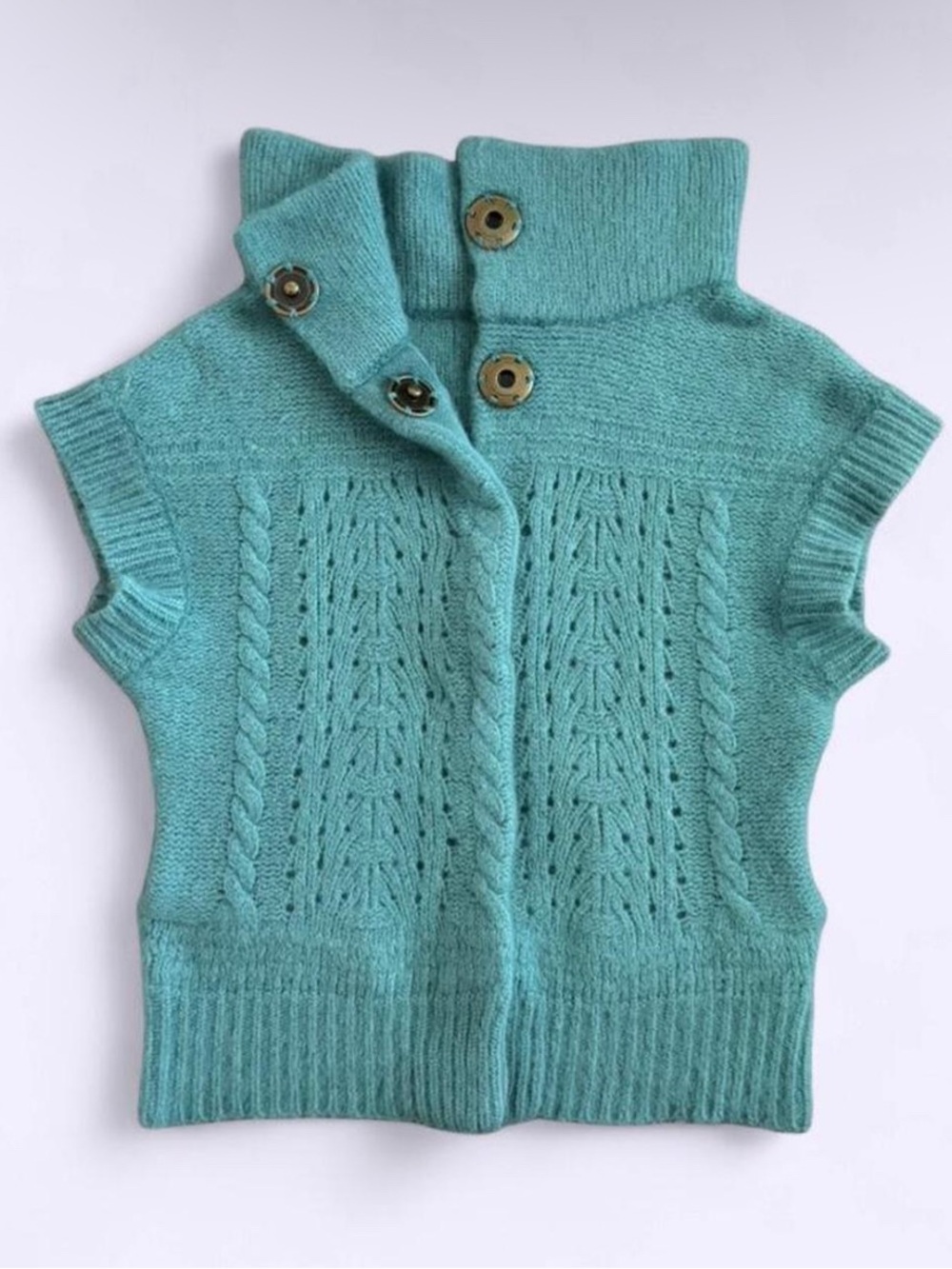 Y2K Style Turquoise Angora Lambswool Shrug Snap Front XS Vest Cardigan